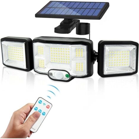 Solaire Lumiere Exterieur Applique Murale Luminaire LED 3 Têtes 192 LEDs Detecteur Mouvement Sécurité Projecteur Eclairage IP65 Etanche [Classe énergétique A+++] Avec Câble