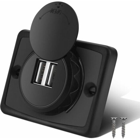Chargeur Double USB de Voiture, 5V/3.1A 12V LED étanche Voiture Double Noir ABS Port USB Chargeur Prise de Courant pour Camping Car Bateau Marine