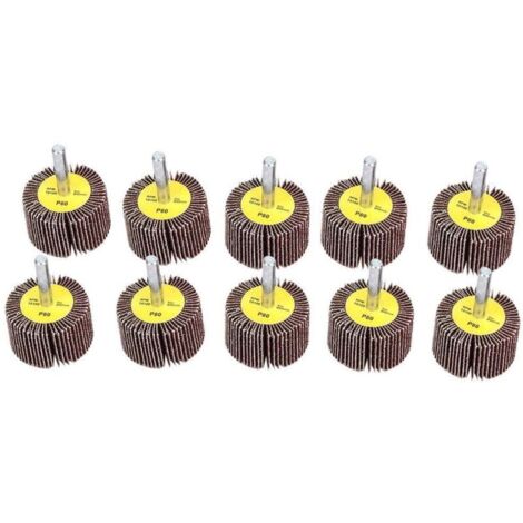 10pcs Roues à Feuillets Abrasif Meule de Polissage Disque de Meule à Lamelles en Papier Abrasif avec une Tige de 6mm pour Brosse Poncage Perceuse Accessoires Polissage Bois