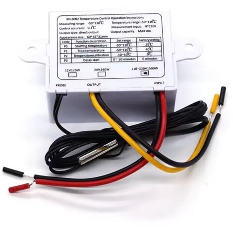 Régulateur Température Numérique W3230 220V – Sonde 1m, -50°C à +110°C, 20A, Refroidissement/Chauffage Auto, Précision 0.1°C