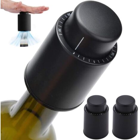 Lot de 2 bouchons de champagne en silicone, bouchons de vin réutilisables sous vide, bouchons de champagne avec indicateur de date, conservent la fraîcheur du vin - Cadeau idéal pour les amateurs de v