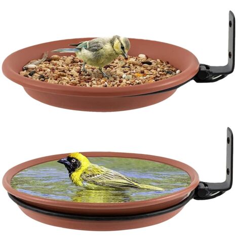 PCS Abreuvoir Oiseaux,Mangeoire pour Oiseaux Exterieur Et Bain d'oiseaux,Abreuvoir pour Oiseaux Balcon,Distributeur Nourriture pour Oiseaux Sauvages,Baignoire à Oiseaux (Brun)