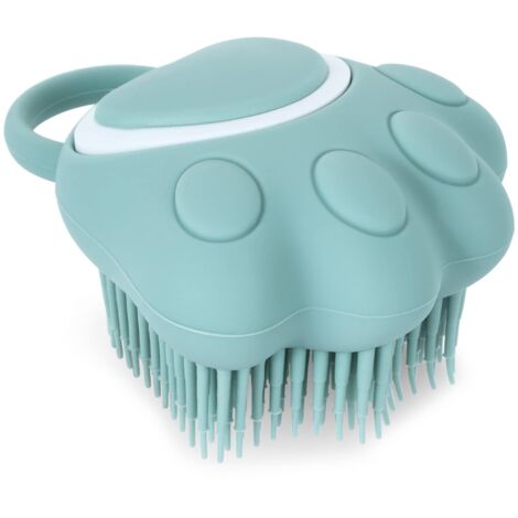 Brosse de bain pour chiens et chats, distributeur de shampoing et de massage en silicone pour chiens et chats à poils courts et longs (forme de patte bleue)