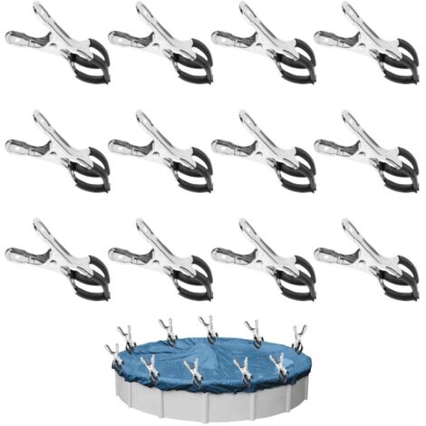 Lot de 12 pinces métalliques pour bâche de piscine, pinces de fixation pour serre de jardin avec film de protection, pinces pour piscines hors sol, pinces haute tension pour bâche de couverture