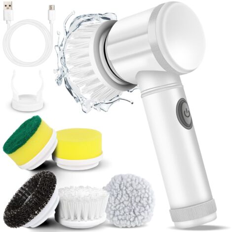 Brosse de nettoyage électrique manuelle avec 5 brosses de rechange, brosse de nettoyage rotative, nettoyant pour joints de carrelage, pour lavabos, sols de salle de bain et carrelage de cuisine