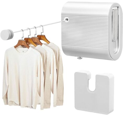 Étendoir à linge rétractable en acier inoxydable 304, 4,2 m, pour intérieur, anti-affaissement, pour extérieur (balcon, salle de bain, fixation murale) (blanc)