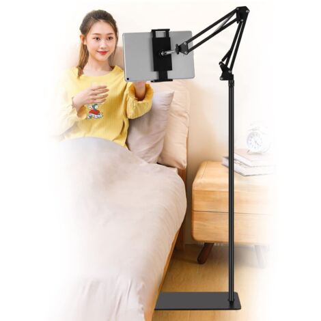 Support de Tablette réglable Universel Rotatif à 360 degrés en métal pour iPad/iPhoneX/iPad Pro ou Autres appareils de 4,5 à 12,9 Pouces (Noir)