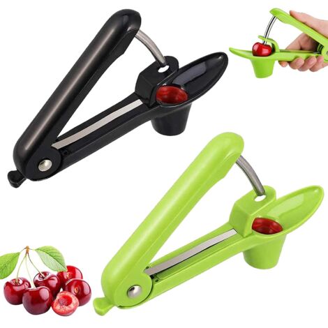 Pièces Dénoyauteur de Cerises et Olives avec Tige en Acier Inoxydable pour Petirer Les Noyaux de Fruits des Cerises, des Olives et des Prunes (Noir, Vert)