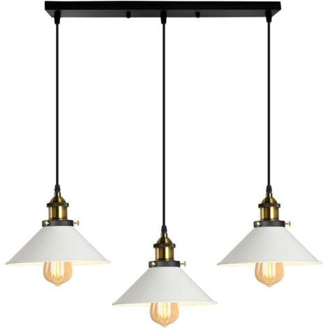 Lampes Suspension Luminaire Industrielle Lustre Plafonniers Design Edison Métal Lustre Suspension avec Support en Barre, Ø 220mm, Blanc [Classe énergétique F] (1/5)