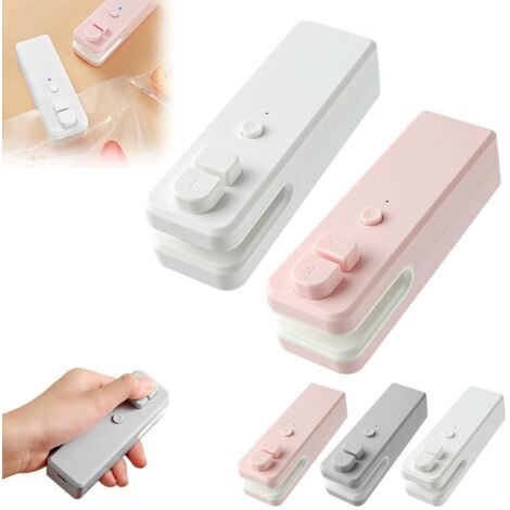 Mini scelleuse de sacs 2 en 1 sous vide pour snacks, mini fermeture de pochette rechargeable, scelle et découpe pour conserver la fraîcheur des aliments (rose + blanc)