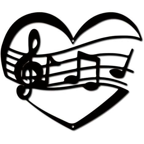 Musique Note Métal Mur Art Décor Noir Mur Signes Fer Suspendu Métal Ornement Sculpture Coeur pour Balcon Jardin Maison Salon Décoration Extérieur Intérieur Cuisine Cadeaux 11.8x9.8 Pouce (1/5)