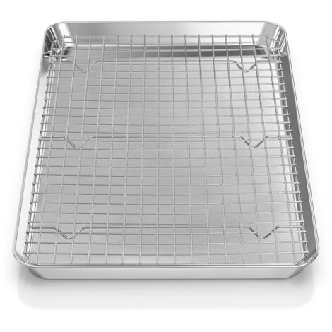 Plaque de cuisson avec grille de refroidissement : Plaques et grilles de cuisson en acier inoxydable, plat à rôtir pour la cuisine maison et le barbecue, 40,5 x 30,5 x 2,5 cm, lot de 2 (1/5)