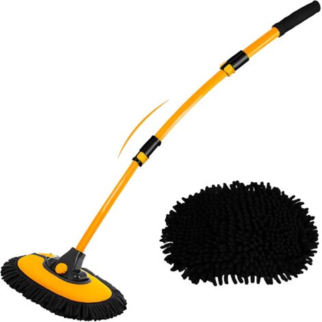 Courbé 15° Brosse Lavage Voiture Manche Telescopique 43" Balai Nettoyage Pinceaux Kit Detailing Camping Car Camion Accessoires Extérieur Intérieur Anti Rayure Wash Brush