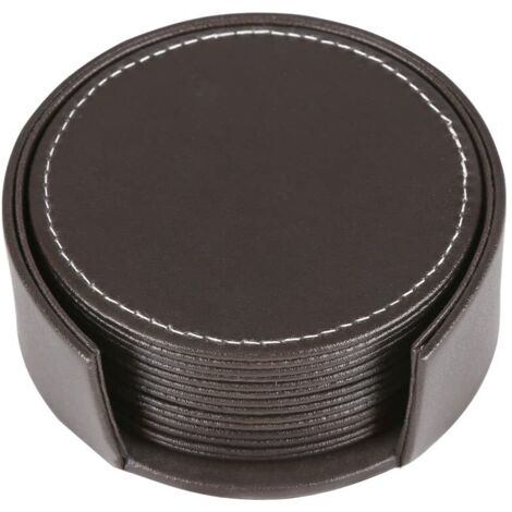 Lot de 6 sous-verres en cuir avec support (marron)