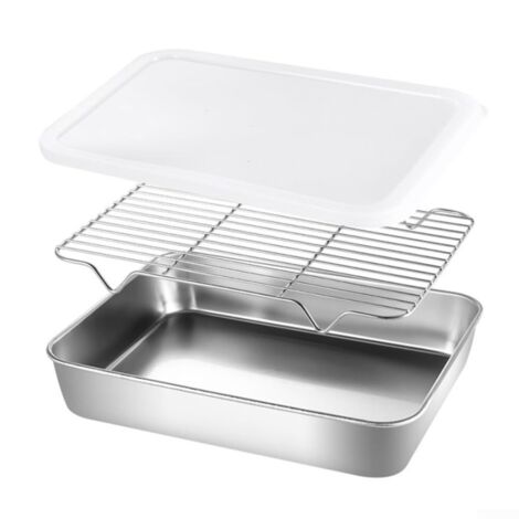 Plaque de cuisson en acier inoxydable avec grille pour four et plaque à biscuits (31 x 24 x 5 cm)