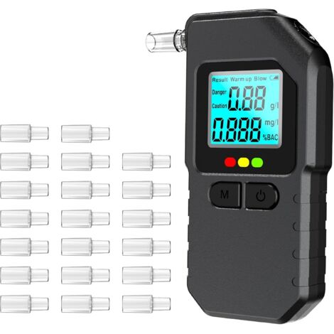 Éthylotest électronique portable avec fonction de rangement et indication vocale, doté d'un écran LCD numérique professionnel et de 20 embouts buccaux. (1/5)