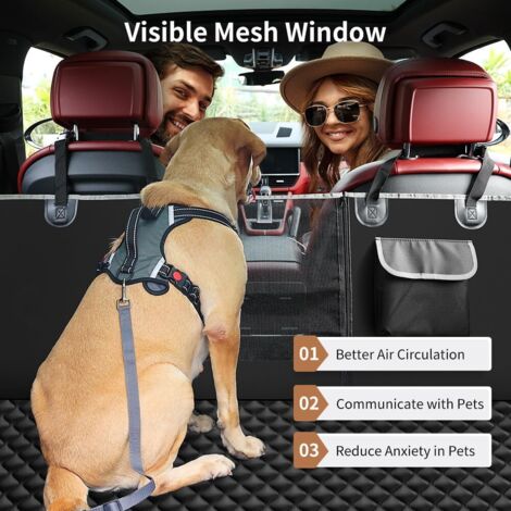 NATNAV Housse De Siège Auto Pour Chien – Protection Banquette Arrière 137x147 Cm, Imperméable, Antidérapante Avec Fenêtre Et Ceinture De Sécurité Universelle