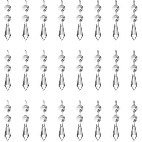 Lot de 24 pendentifs en cristal transparent de 37 mm, effet prisme de glace, avec perles octogonales, pour lustre, lampe, vase, décoration de jardin, Noël ou mariage.