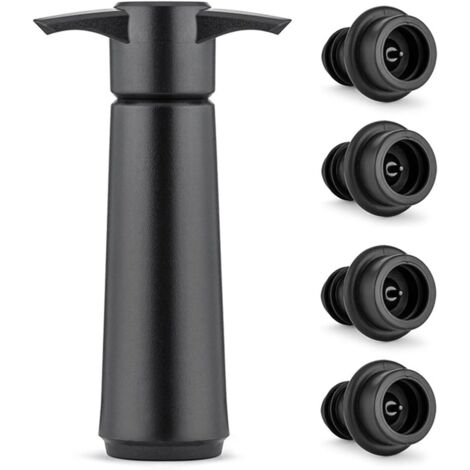Pompe à Vide Vin avec 4 Bouchons, Bouchon Vin Vide Air, Réutilisable Bouchon Bouteille Vin Garde le Vin Frais, Accessoires Vin, pour le Vin, Noir