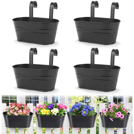 Pièces Pots de Fleurs Suspendus en Métal, 27.5CM Grands Pots de Plantes Seau à Fleurs Suspendu avec Crochet Amovible pour Balcon Clôture Jardin Maison Décor (Noir)