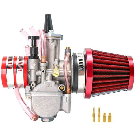 Kit carburateur avec adaptateur d'aspiration, filtre à air et gicleurs principaux, pour 2 coups/4 coups 75-250cc, motos, véhicules tout-terrain, scooters, UTV (30 mm, rouge)