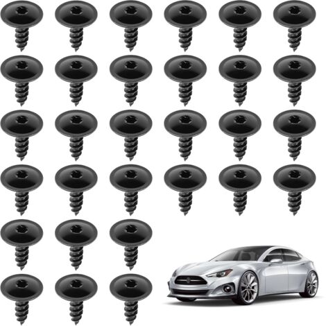 Lot de 30 boulons de retenue de boulons de couvercle de moteur de voiture - Vis Torx - Clips de doublure de garde-boue de voiture - Vis de protection intérieure pour passage de roue - Vis de