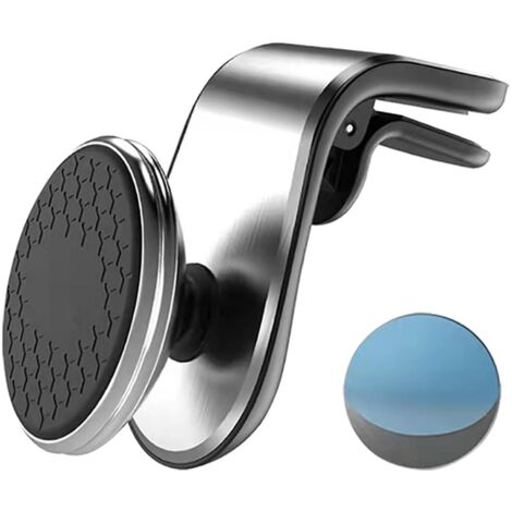 Support magnétique pour téléphone de voiture, support magnétique pour téléphone portable avec rotation à 360°, support magnétique pour voiture type L (argenté)