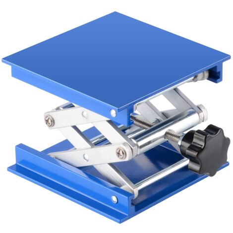 Plateforme à ciseaux pour cric de laboratoire en aluminium anodisé 100 x 100 mm pour support de laboratoire supportant une charge de 5 kg, hauteur de 45 à 140 mm.
