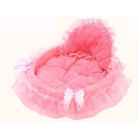 Coussin doux en dentelle pour chiot, chat ou chien, motif nœud papillon princesse, rose et violet (46 x 43 cm, rose)