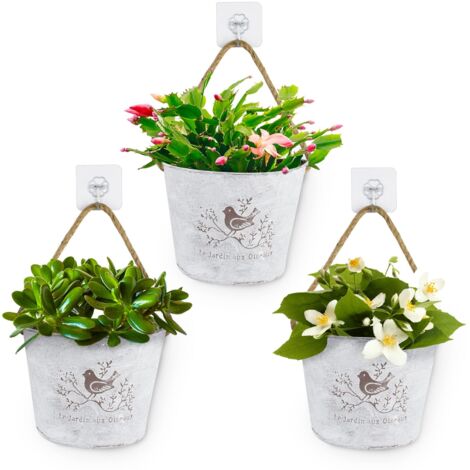 3pcs Jardinières Murales Pots de Fleurs Muraux Métal Porte-Plante Suspendus avec Corde Planteur Vertical Décoration Murale de Maison pour Intérieur, Balcon et Jardin