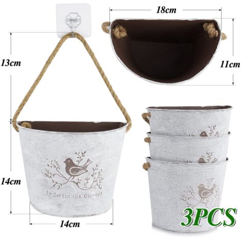 Lot De 3 Jardinières Murales Demi-Rondes En Métal Avec Corde - Pots De Fleurs Suspendus Pour Intérieur, Balcon, Jardin - 18cm De Diamètre