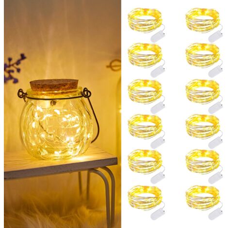 12 Pack Battery Operated Fairy Lights, 2 m 20 LEDs String Lights, Mini Battery Operated LED String Lights for Bottle, Wedding, Party, Christmas [Energy Class A]