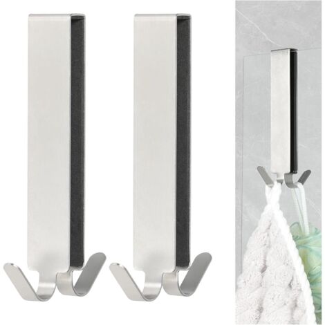 Pièces Crochet Douche, Porte Serviette Paroi de Douche Verre, Double Face Allongés avec Coussinet EVA, Crochet Paroi Douche en Inox pour Porte en Verre de Salle de Bain 5–10 mm (Argenté x 2)