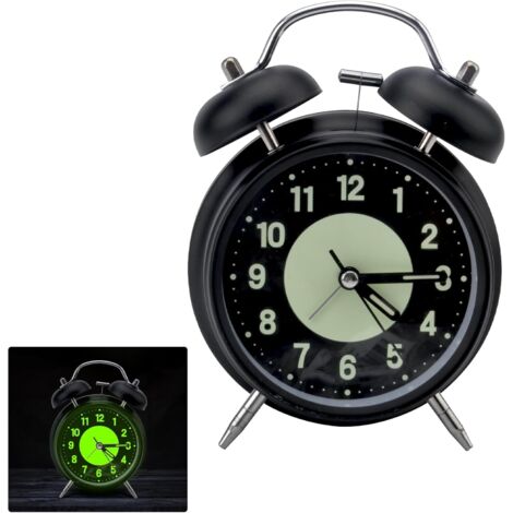 Reveil Cloche Classique, Vintage Réveil De Voyage Silencieux sans Tic Tac, Réveil Analogique avec Lumineux Nombre, Réveil De Chevet avec Double Cloche pour Sommeil Bureau Chambre Voyage (4 Pouces)