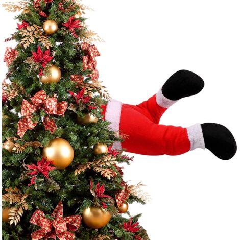 Pattes en peluche de 38 cm pour décoration de Noël, pattes de Père Noël en peluche fixées au sapin de Noël, décorations suspendues en forme de pattes d'elfe de Noël pour sapin, maison, fête, cheminée