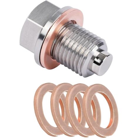 Bouchon de vidange d'huile magnétique M12 x 1,5, avec 5 joints en cuivre, bague d'étanchéité pour la plupart des voitures