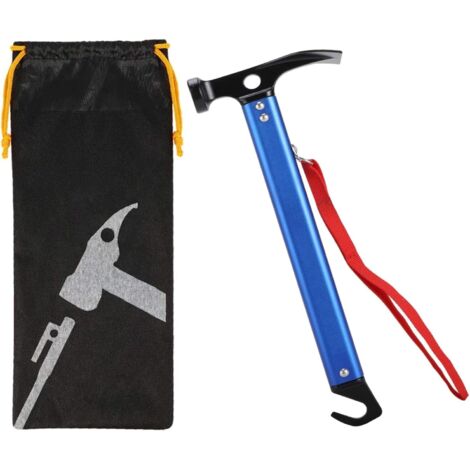 Marteau De Camping avec Crochet, 30cm Marteau De Tente en Aluminium Maillet De Camping en Plein Air Marteau De Piquet De Tente Multifonctionnel avec Sac De Rangement à Cordon (Bleu)