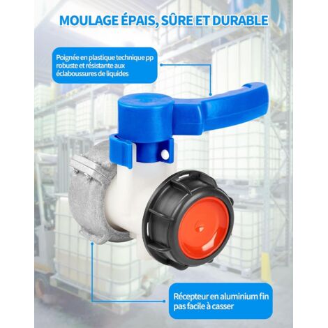 Vanne Cuve 1000L Plastique DN40 62mm - Adaptateur IBC Universel Robinet Vidange Citerne Pluie