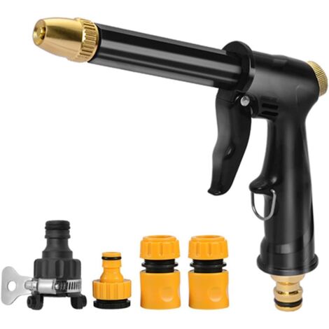 Pistolet d'arrosage en métal robuste avec buse de pulvérisation haute pression pour l'arrosage des plantes, le nettoyage, le lavage de voiture et la douche des animaux domestiques avec 4 connecteurs (1/5)