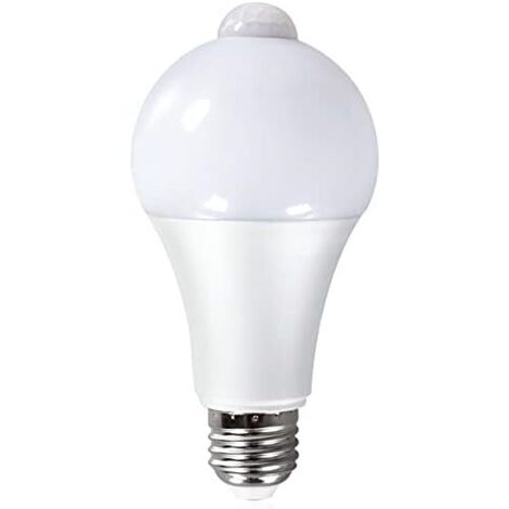 12W E27 PIR Infrarouge Ampoule LED avec Détecteur de Mouvement ON/OFF Automatiquement A60 220V 1000lm équivalent 100W Halogène pour Escalier Couloir Garage (6000K)