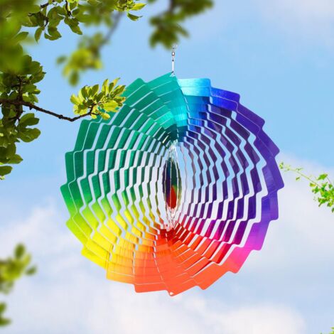 Moulin à vent arc-en-ciel à suspendre en métal - Décoration de jardin - 30,5 cm - 30,5 cm - En acier inoxydable - Décoration pour extérieur, terrasse, pelouse et cour (1/5)