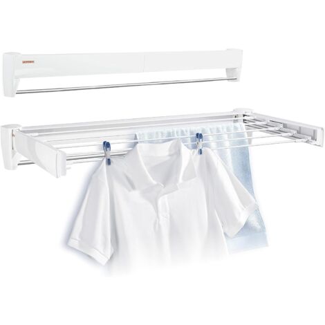 Séchoir mural, sèche Linge dépliable avec 5 Barres de 60 cm, étendoir à linge robuste pour intérieur et extérieur, longueur d'étendage de 3 mètres