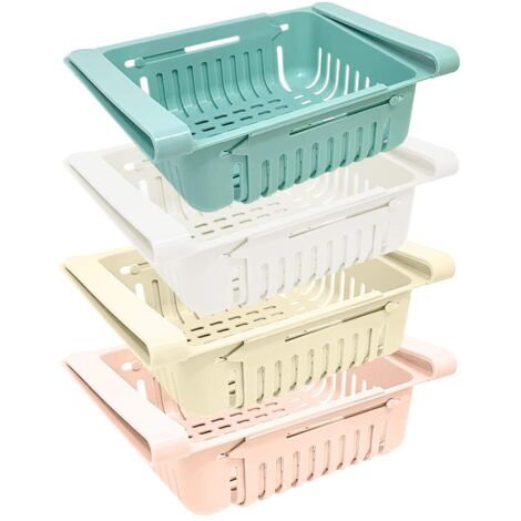 4 Pièces Lot Boite De Rangement et Organisation De Cuisine Frigo, Organisateur De Tiroir Rétractable Pour Réfrigérateur Frigo, Bleu Blanc Rose Et Beige Couleurs