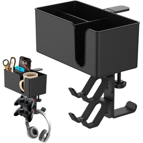 5 en 1 Porte Gobelet Bureau avec Support Casque Gamer, Porte Gobelet de Bureau Détachable, Crochet pour Casque sous Burea, Porte Tasse avec Crochet Porte Casque 360° pour Maison Bureau