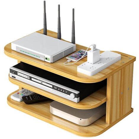 Routeur WiFi Boîte de Rangement Étagères Flottantes TV Set-Top Rack Mural Multicouche Gestion de Câbles Étagère de Rangement pour Décoration Murale (ji04,Bois de Cerise) (1/5)