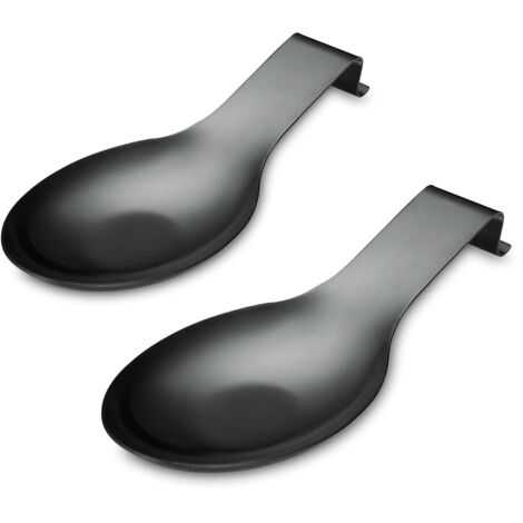 Repose Cuillère En Noir Mat, Porte Cuillère En Acier Inoxydable Pour Cuisinière, Porte Stensiles De Cuisine Pour Louches, Pinces, Spatule, Porte-cuillère Pour Cuisinière (2PC-9,5 Pouces)