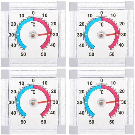 Lot de 4 thermomètres de fenêtre analogiques transparents auto-adhésifs : 4 thermomètres hygromètres, thermomètre de fenêtre, thermomètre extérieur, vitre de fenêtre, affichage de la