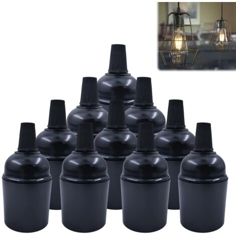 10 Pièces Douille de Lampe E27: Support D'ampoule Vintage Noir (φ38 H50mm), Vintage Porte-Ampoules, Douille à Ampoule, Support de lampe solide bakélite adaptateur pour décoration, DIY