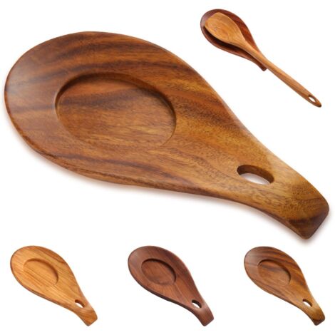 Repose Cuillère en Bois d'acacia, Cuillère Repose en Bois Naturel, Repose-Ustensiles de Cuisine en Bois, Repose-Cuillère Résistant à la Chaleur, Porte-cuillère Pour Cuisinière (Bois d'acacia)