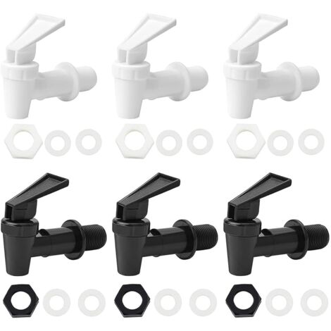 Lot de 6 distributeurs de boissons en plastique - Robinet de rechange - Convient pour les boissons froides et chaudes - Pour tonneau de bière, verre, café, jus, fontaine à boire - Noir et blanc